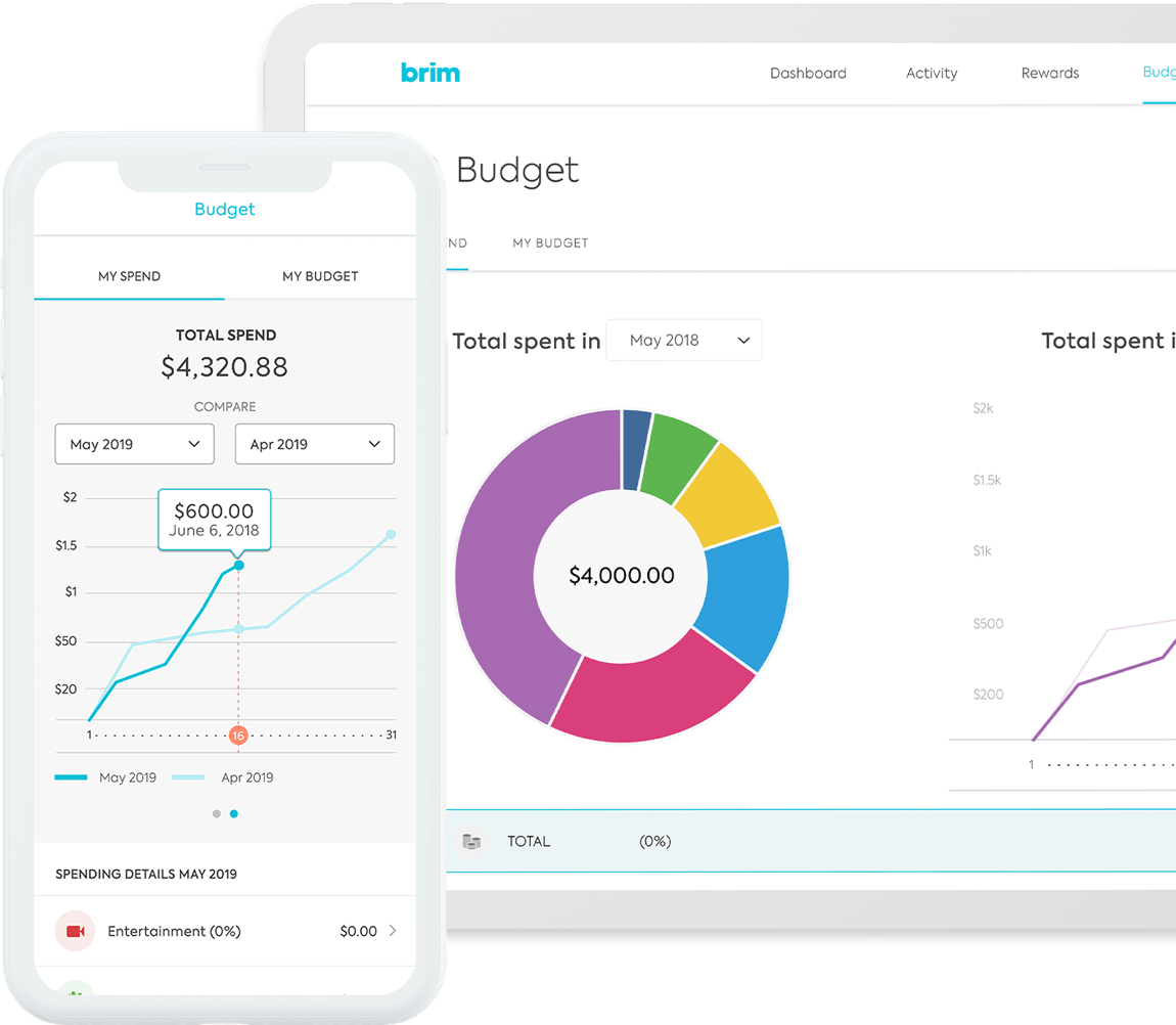 Brim 360 Budget Tracker on iPhone and tablet